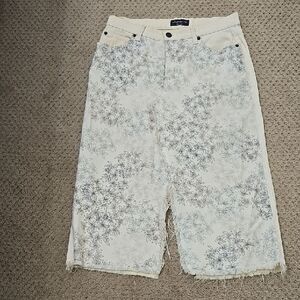 Overdrive Cream and Gray Floral Womens Vintage Skirt Size S